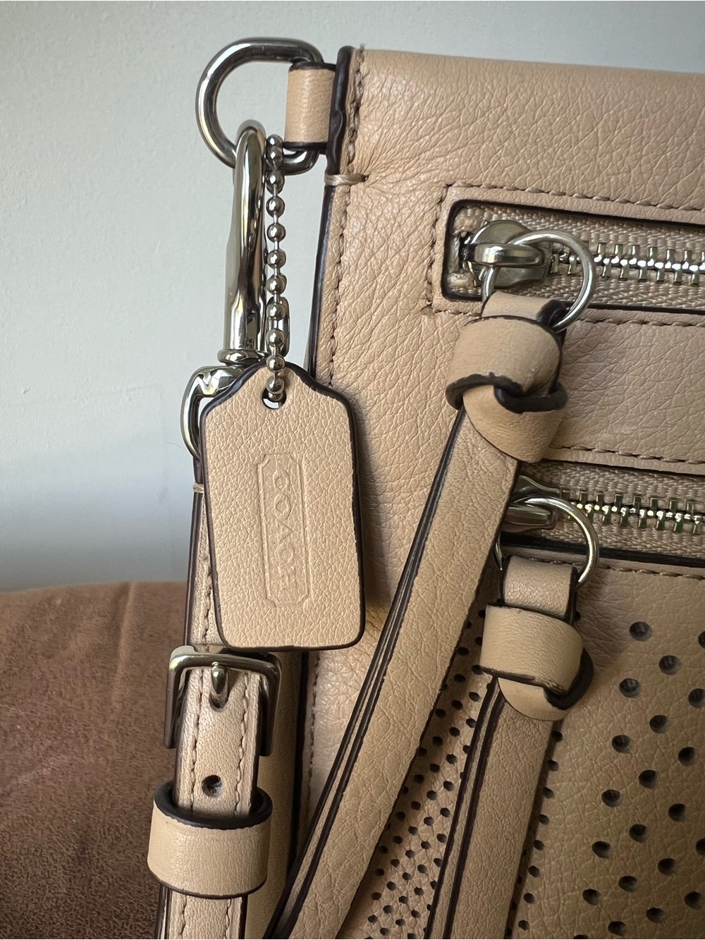 Coach Bleecker Perforated Leather in Beige Wristlet Clutch - Picture 3 of 10